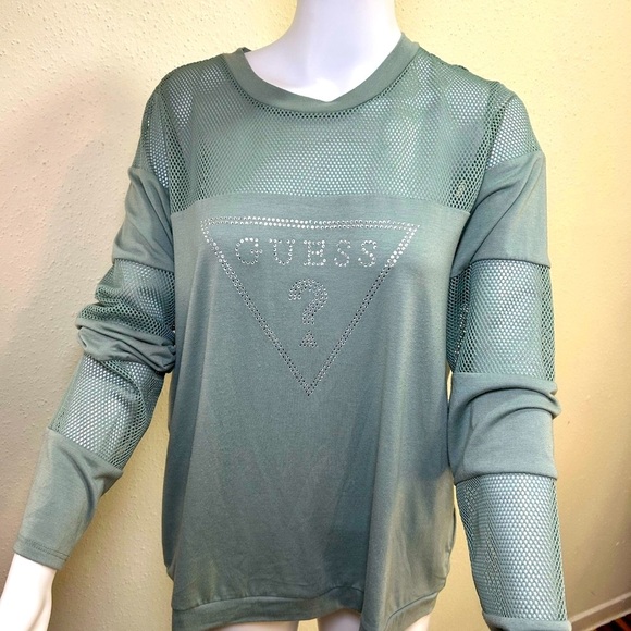 GUESS Women's Green Mesh Sweatshirt - Picture 5 of 6